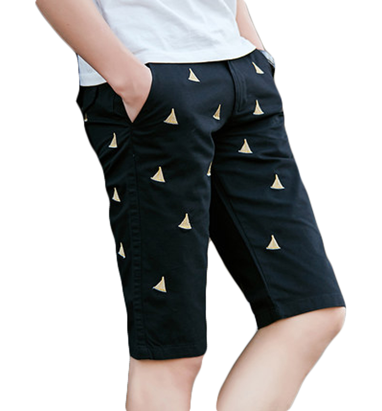 2023 Black Casual Mens Sail Slim Boats Embroidered High End Shorts | PILAEO